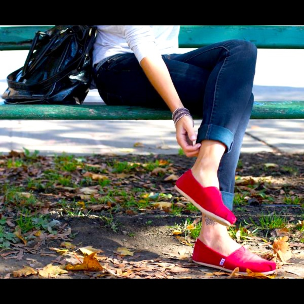 TOMS classic red canvas slip-ons. Size 7 women